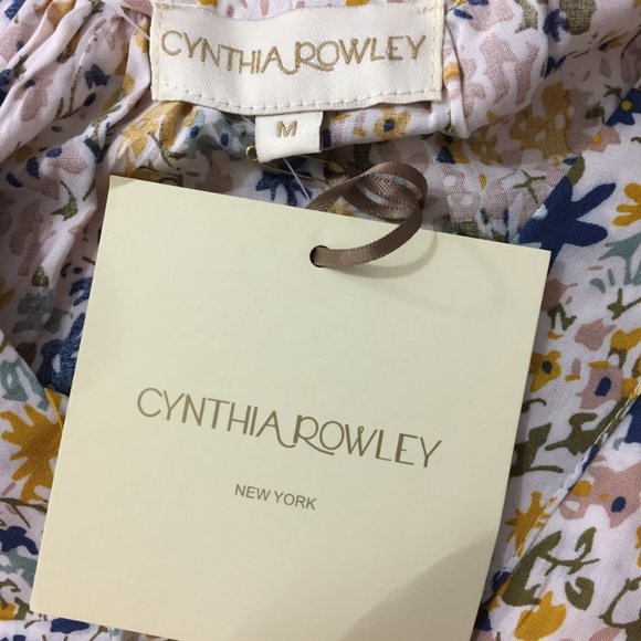 NWT CYNHIA ROWLEY Abstract Floral Print Tie Collar Bell Sleeve Shirt - Picture 2 of 10